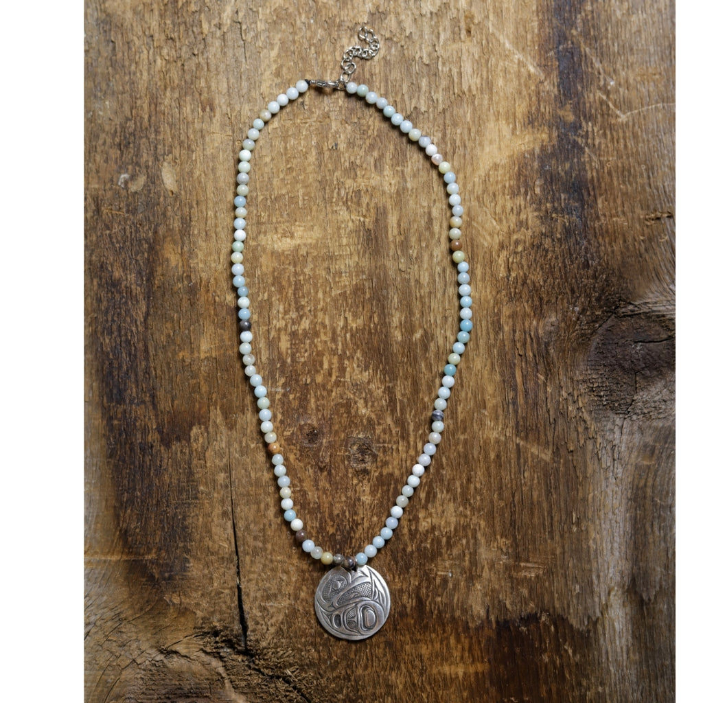 'Raven' Pewter Pendant with Amazonite Neckace by Alex Helin