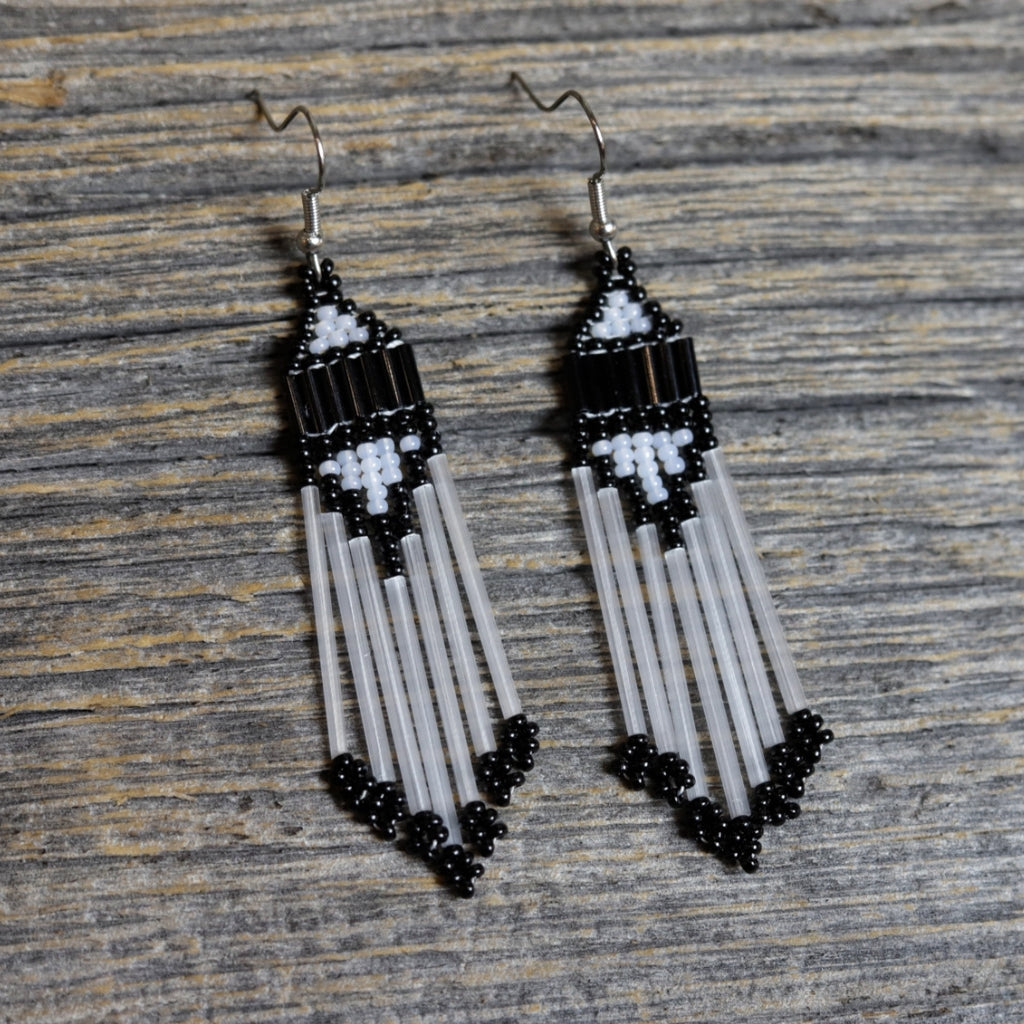 Beaded Fringe Earrings by Zhawenim Designs - Black & Satin