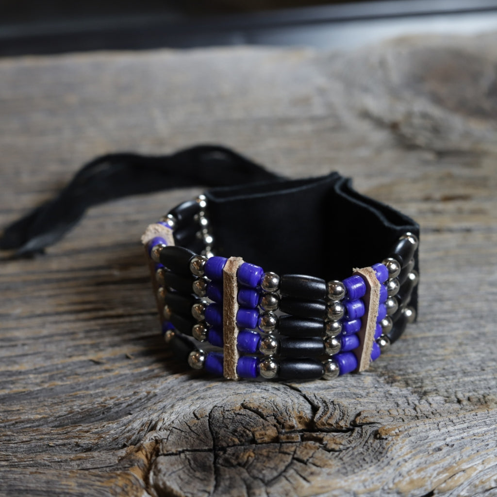 5 Row Horn Bracelet - Black & Royal Blue