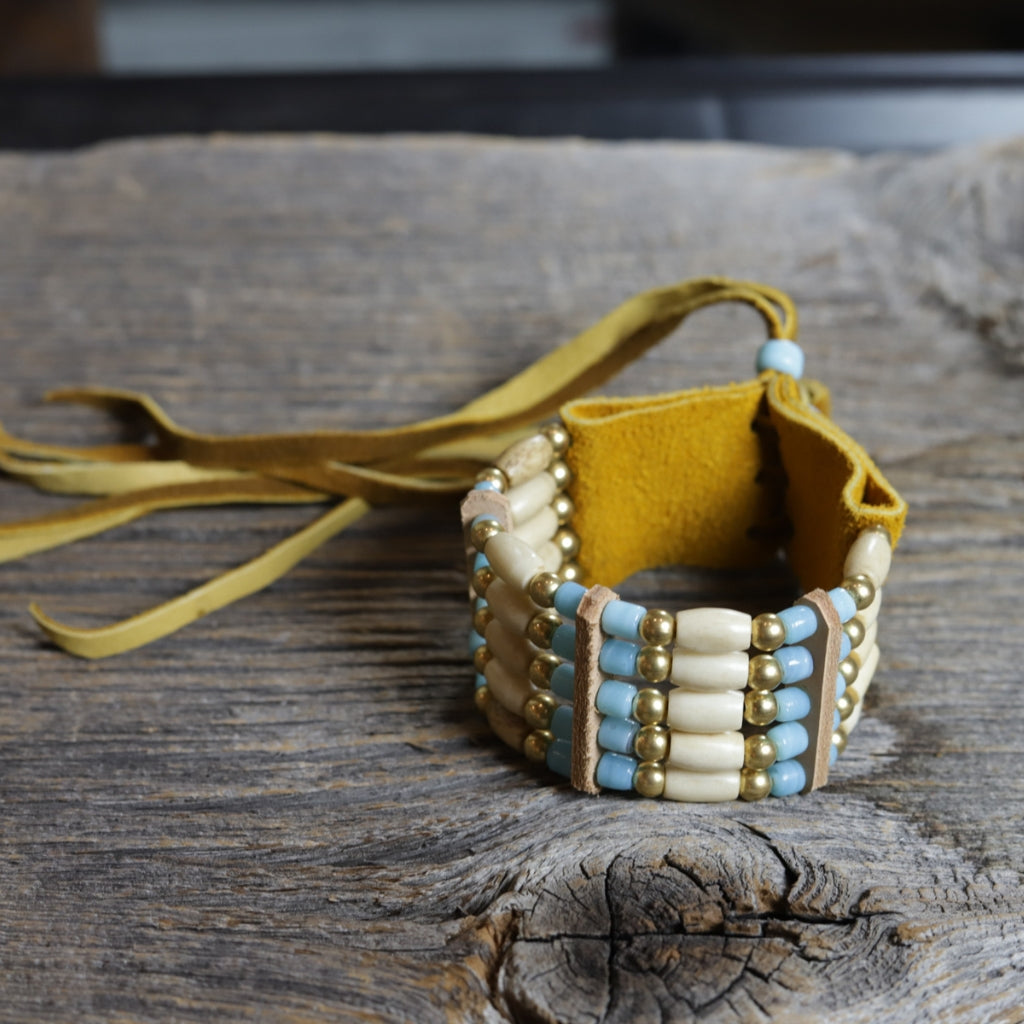 5 Row Bone Bracelet - Light Blue