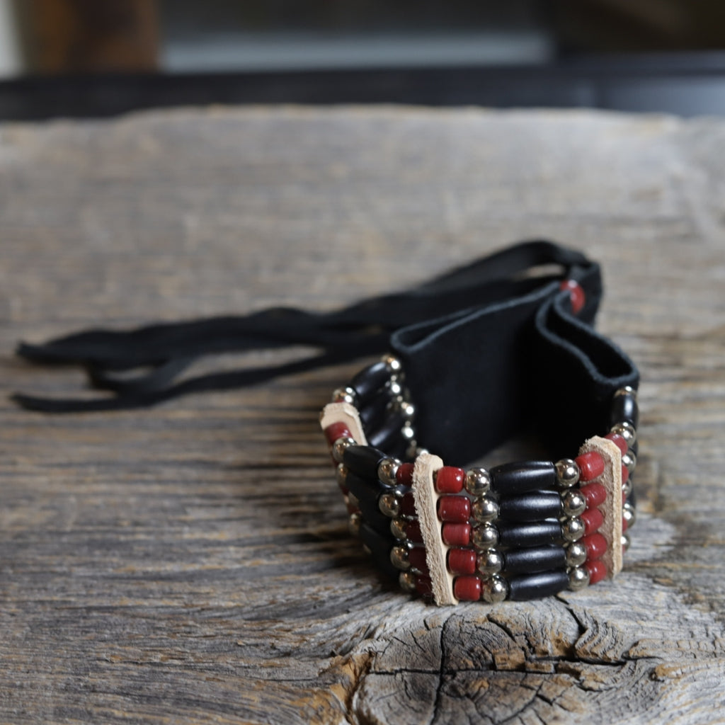 5 Row Horn Bracelet - Black & Dark Red