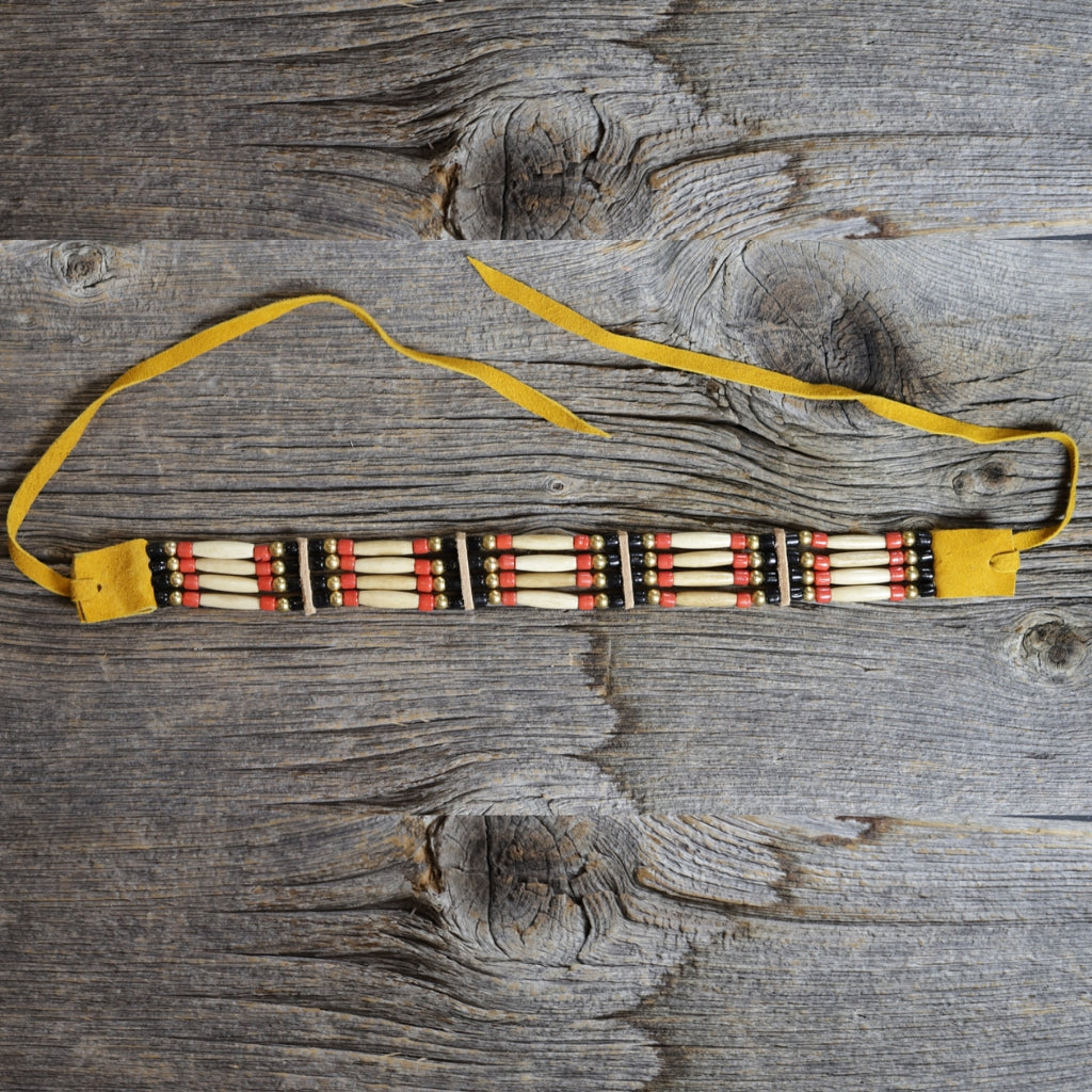 4 Row Bone Choker - Black & Red