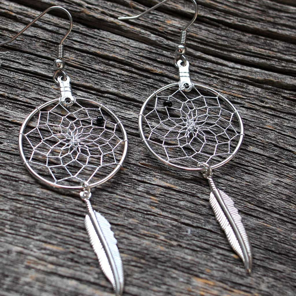 Dreamcatcher Earrings Silver Beaded Dreams